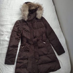 Laundry By Shelli Segal Real Fur Puffer Jacket XS brown